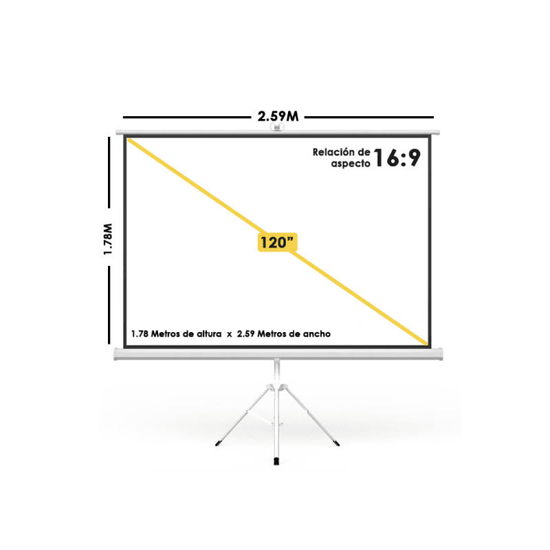 PANTALLA DE TRIPODE MANUAL PARA PROYECTOR DE 120" | 16:9 HD