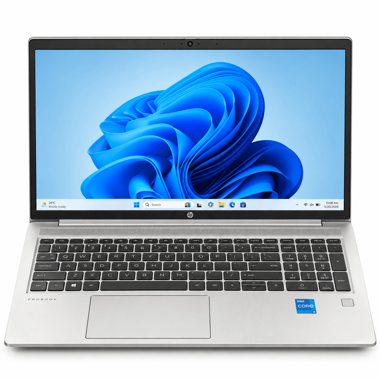 Portátil HP ProBook plateado sobre fondo blanco